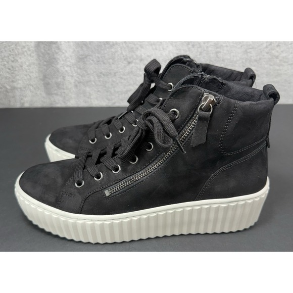 Gabor Brand Women's Black High Top Platform Lace Up‎ Sneakers 9 US 93710 Zippers - Picture 1 of 15